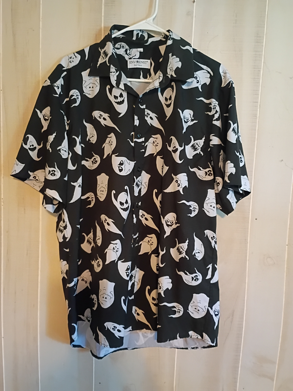 Envmenst Spooky Button Up Shirt Size L Soft Fabric Ghosts Halloween Theme